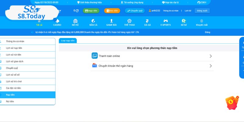 Nạp tiền và rút tiền an toàn